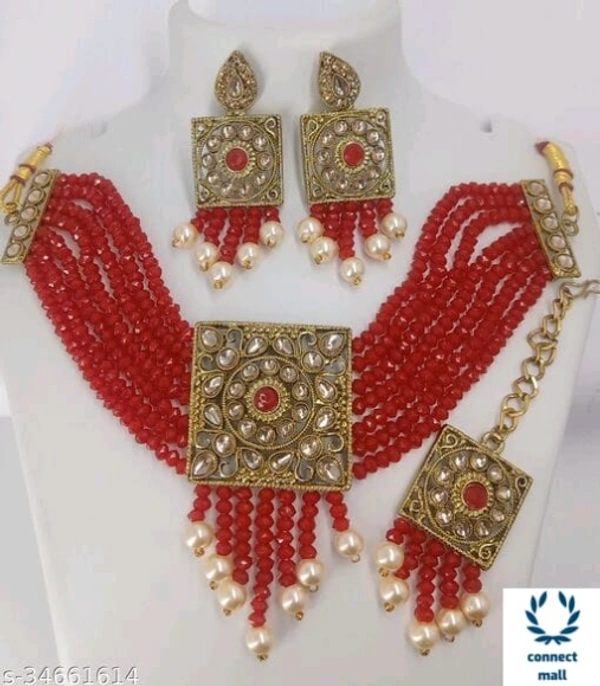 Kundan & Pearl Colourful Beautiful Gold Plated Jwellery Combo For Women - Red, Copper, As per Image, pack of :1